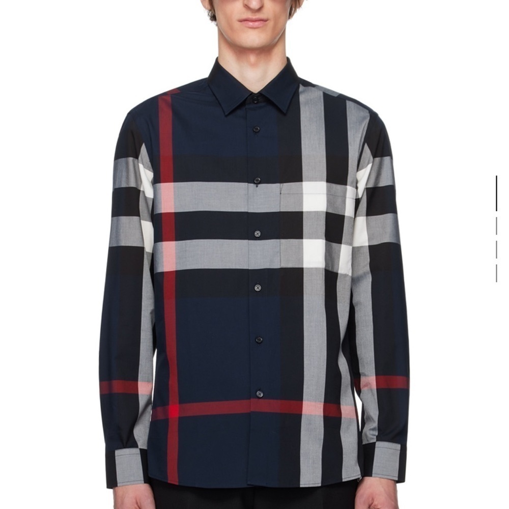 Burberry Men's Casual Button Down Shirt - Navy, Red, Gray, White